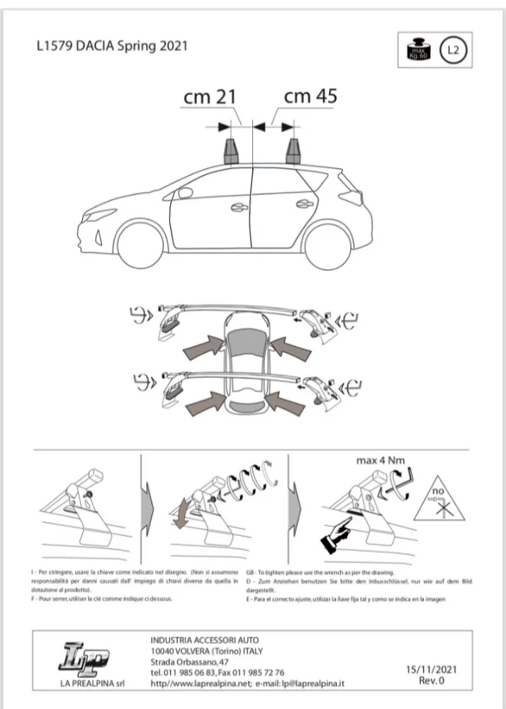 Prealpina Dachträger für Dacia Spring L2 mit 60kg.webp